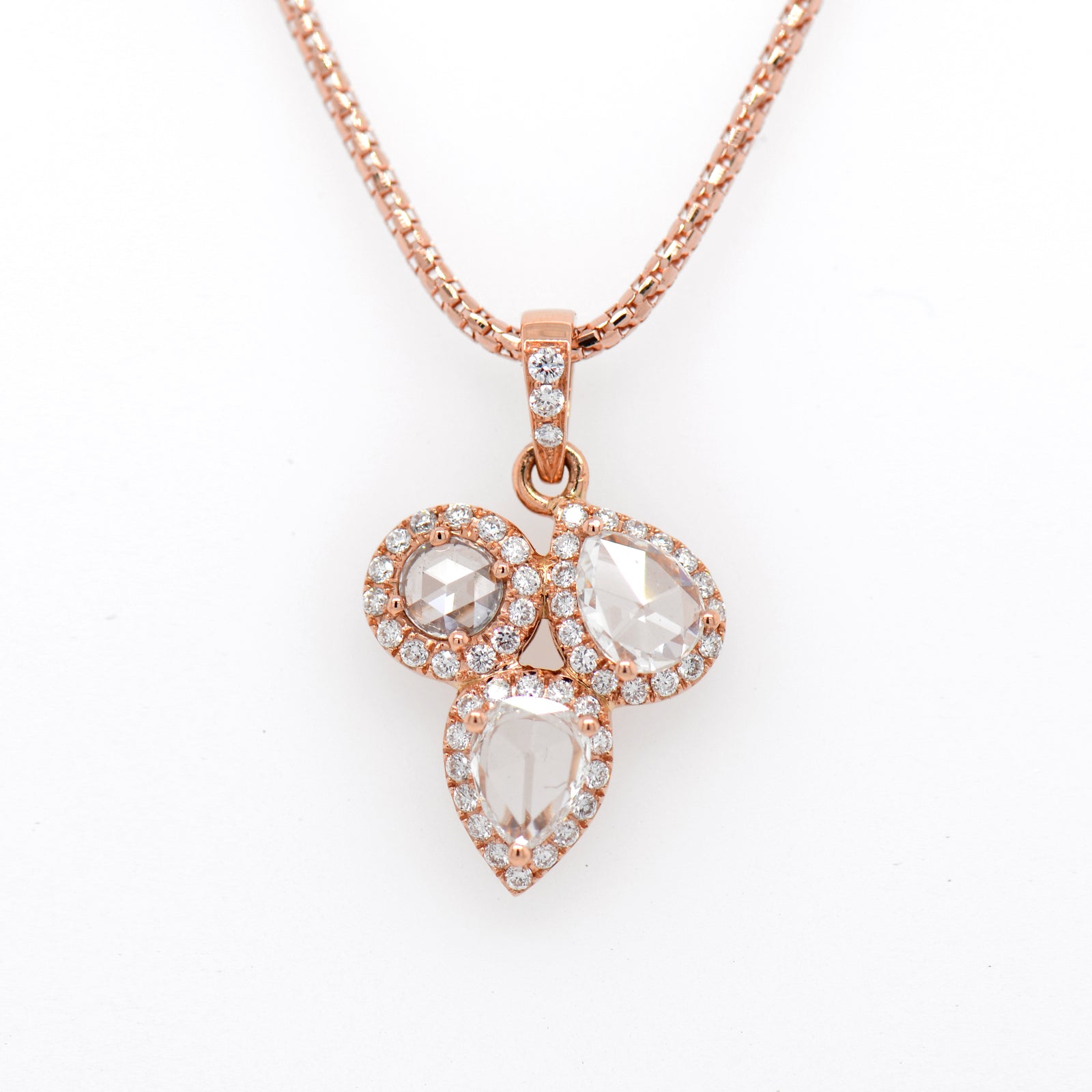 14K Rose Gold Rose-Cut Diamond Halo Necklace