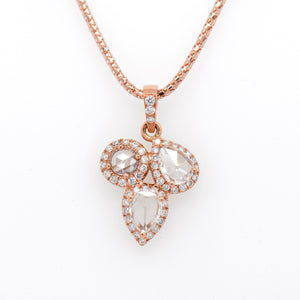 14K Rose Gold Rose-Cut Diamond Halo Necklace
