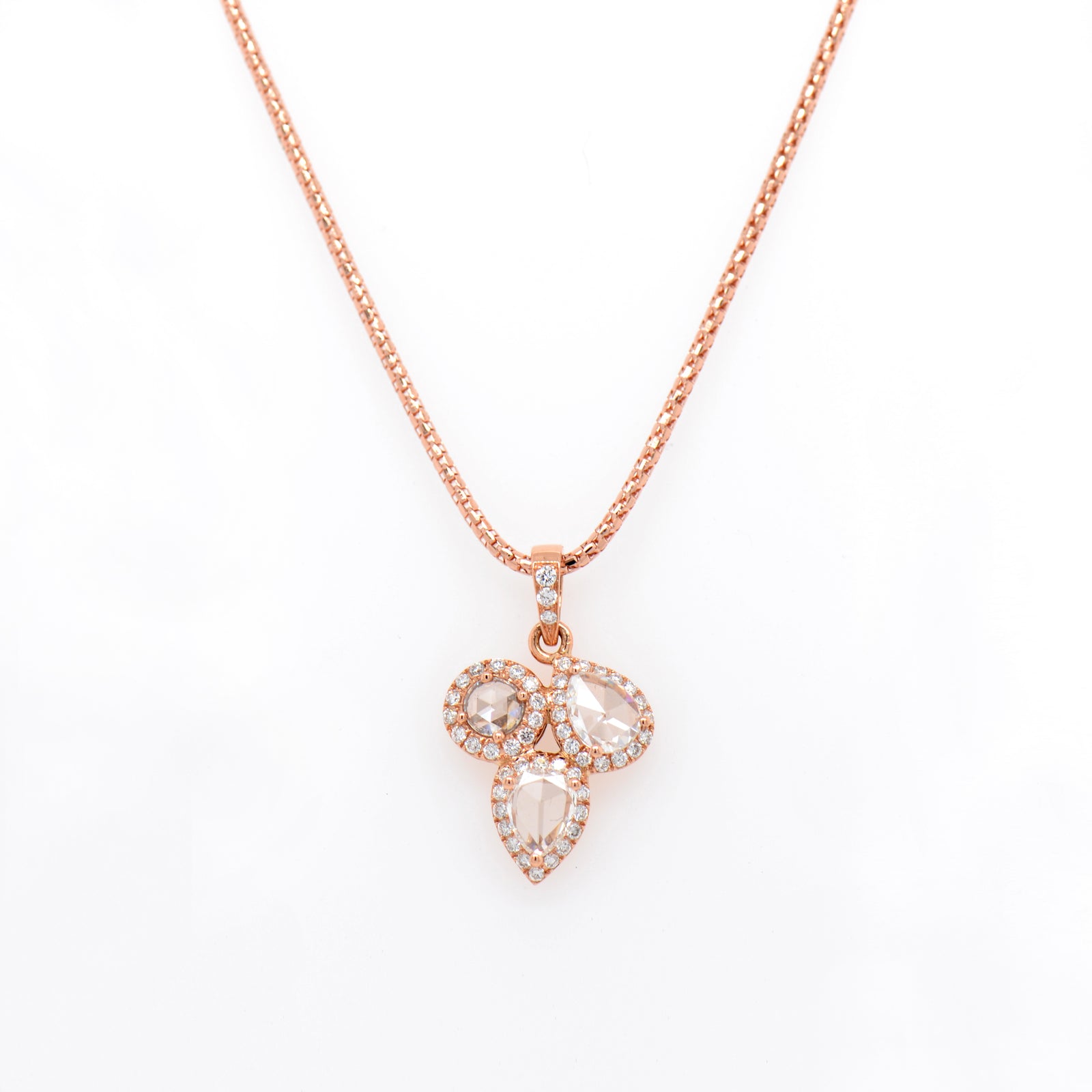 14K Rose Gold Rose-Cut Diamond Halo Necklace