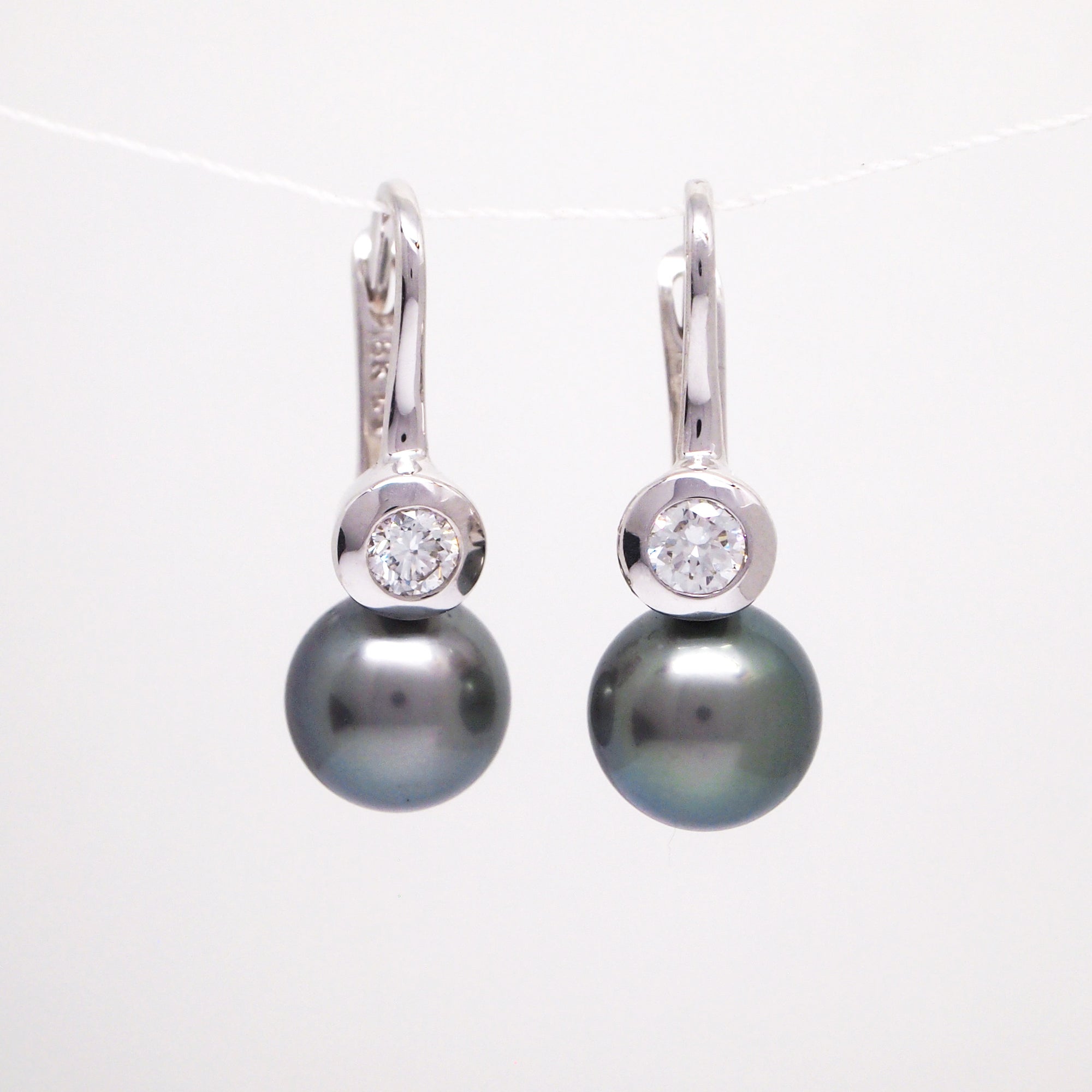 18K White Gold Diamond And Tahitian Pearl Earrings