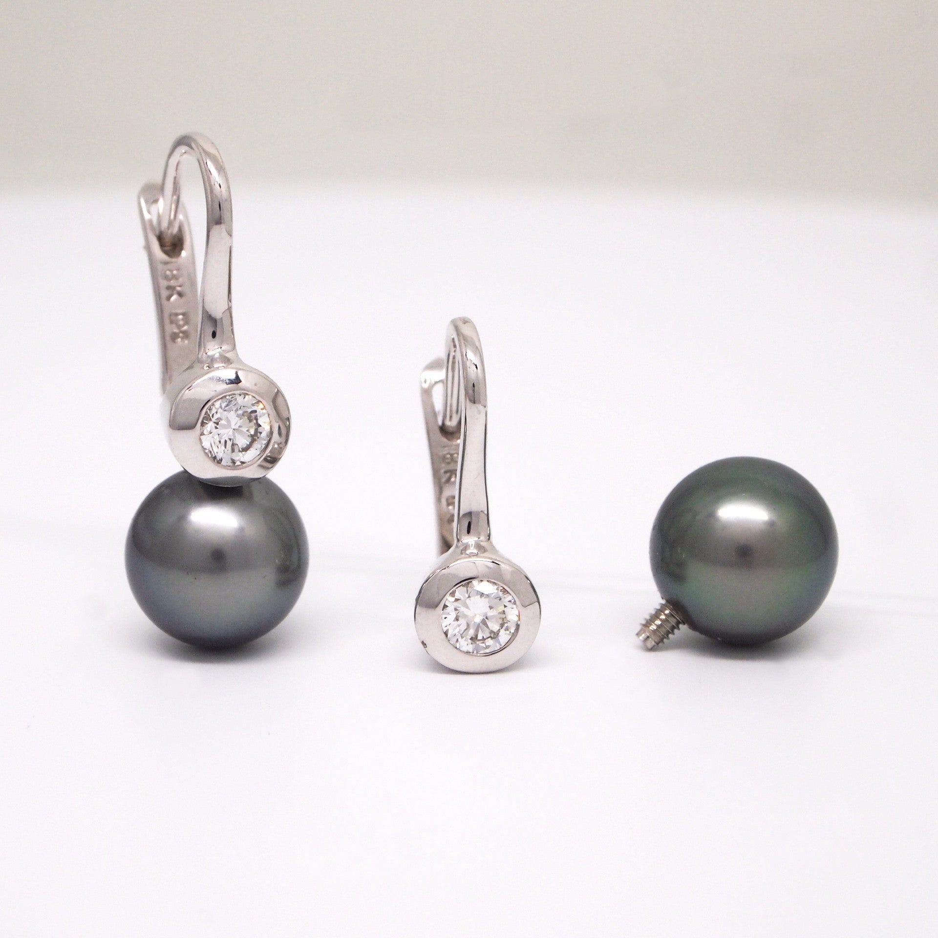 18K White Gold Diamond And Tahitian Pearl Earrings