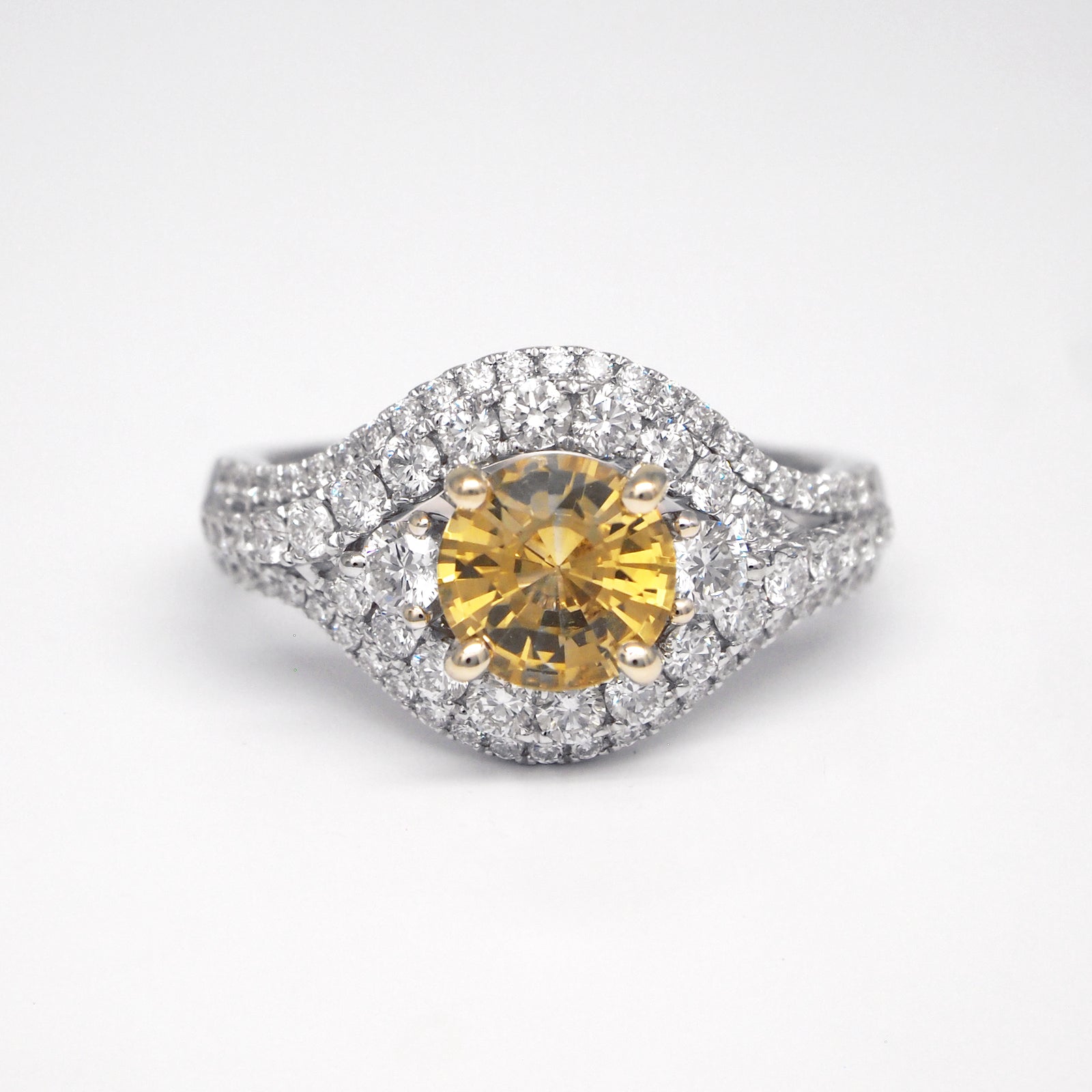 18K White Gold Yellow Sapphire and Diamond Ring