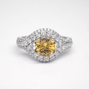 18K White Gold Yellow Sapphire and Diamond Ring