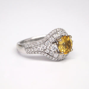 18K White Gold Yellow Sapphire and Diamond Ring