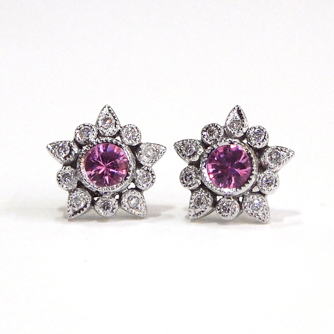 18K White Gold Pink Sapphire Star Earrings