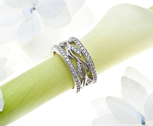 Angled View of White Gold Diamond Wedding or Annivesary Band with Pave Set Round Brilliant Diamonds