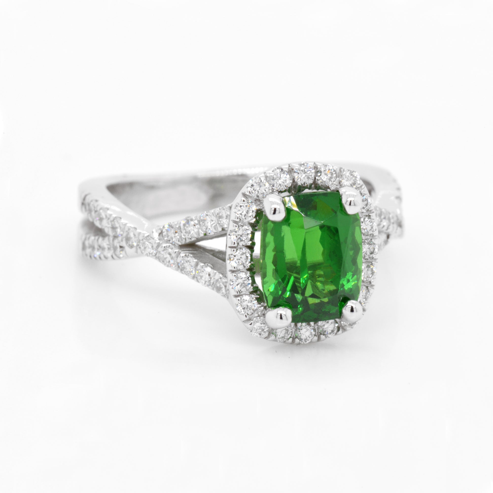 14K White Gold Tsavorite And Diamond Ring