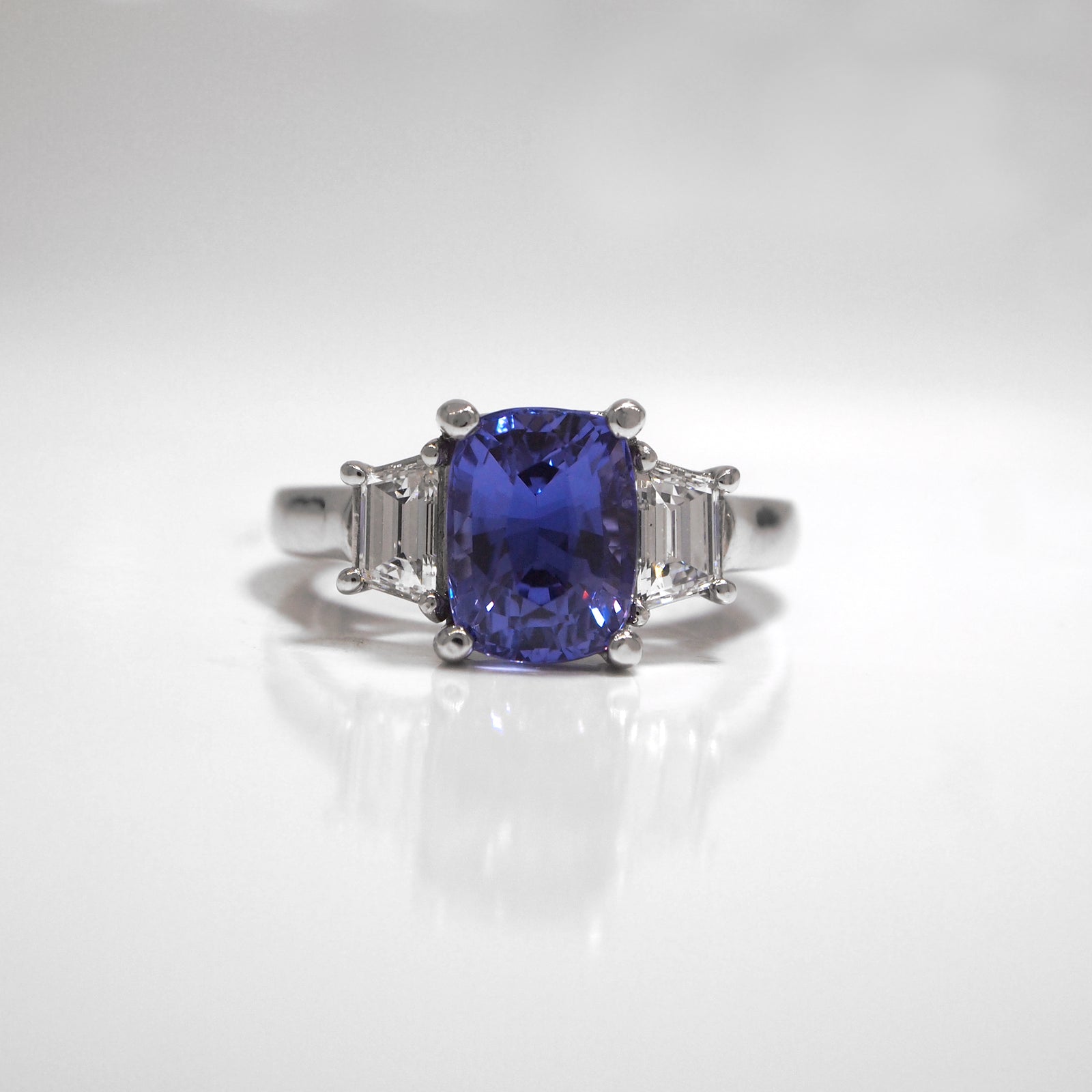 Platinum Color-Change Blue Purple Sapphire And Diamond Ring