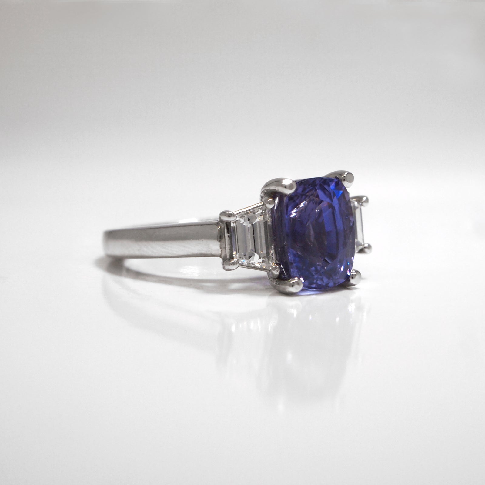 Platinum Color-Change Blue Purple Sapphire And Diamond Ring
