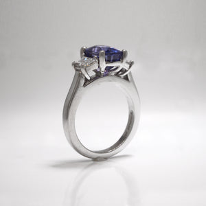 Platinum Color-Change Blue Purple Sapphire And Diamond Ring