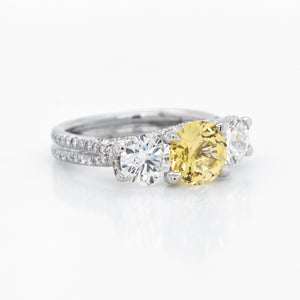 Platinum 3-Stone Yellow Sapphire And Diamond Engagement Ring