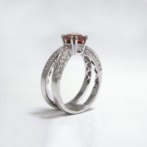 18K White Gold Root Beer Zircon And Diamond Ring