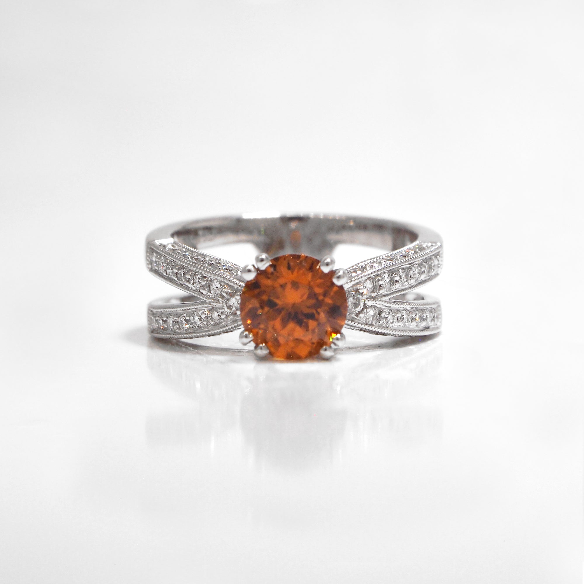 18K White Gold Root Beer Zircon And Diamond Ring