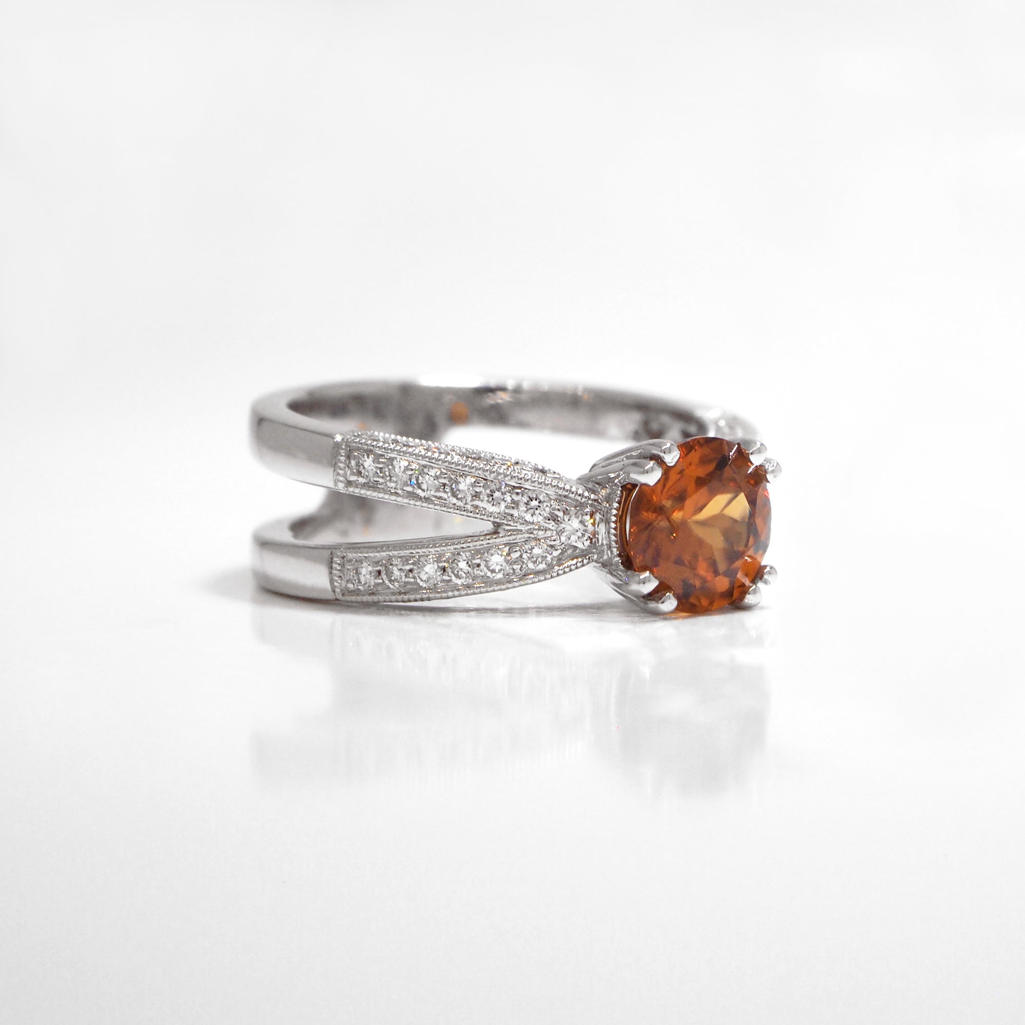 18K White Gold Root Beer Zircon And Diamond Ring