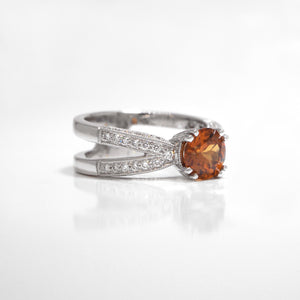18K White Gold Root Beer Zircon And Diamond Ring