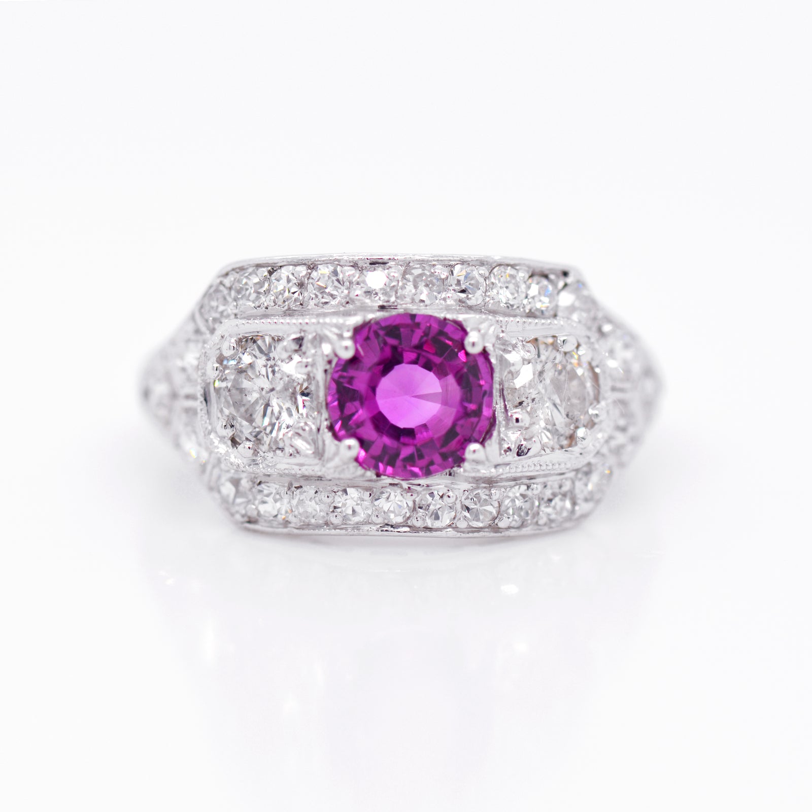 Antique Art Deco Platinum Pink Sapphire And Diamond Ring