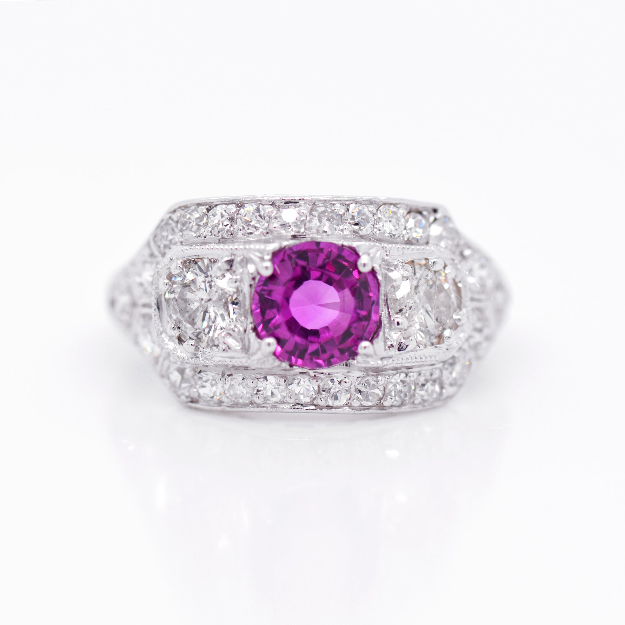 Antique Art Deco Platinum Pink Sapphire And Diamond Ring