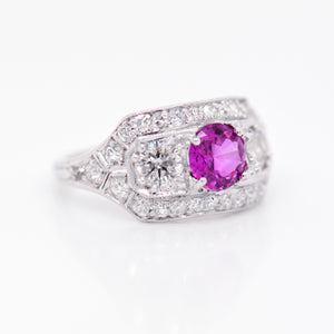 Antique Art Deco Platinum Pink Sapphire And Diamond Ring
