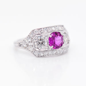 Antique Art Deco Platinum Pink Sapphire And Diamond Ring