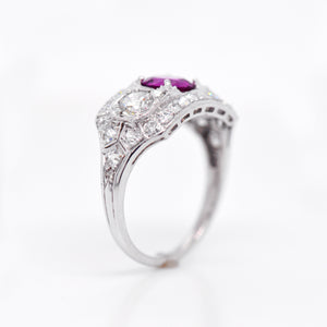 Antique Art Deco Platinum Pink Sapphire And Diamond Ring