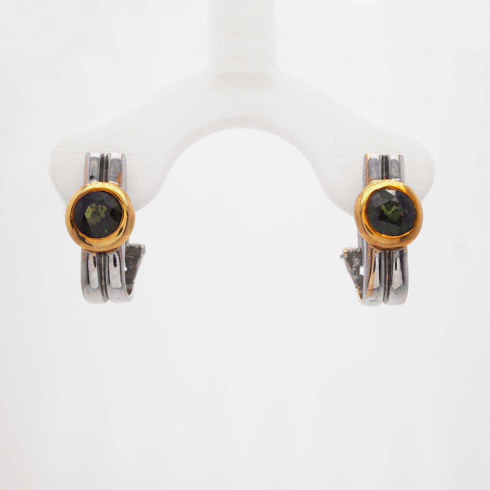 18K Two-Tone Contemporary Green Sapphire Earrings