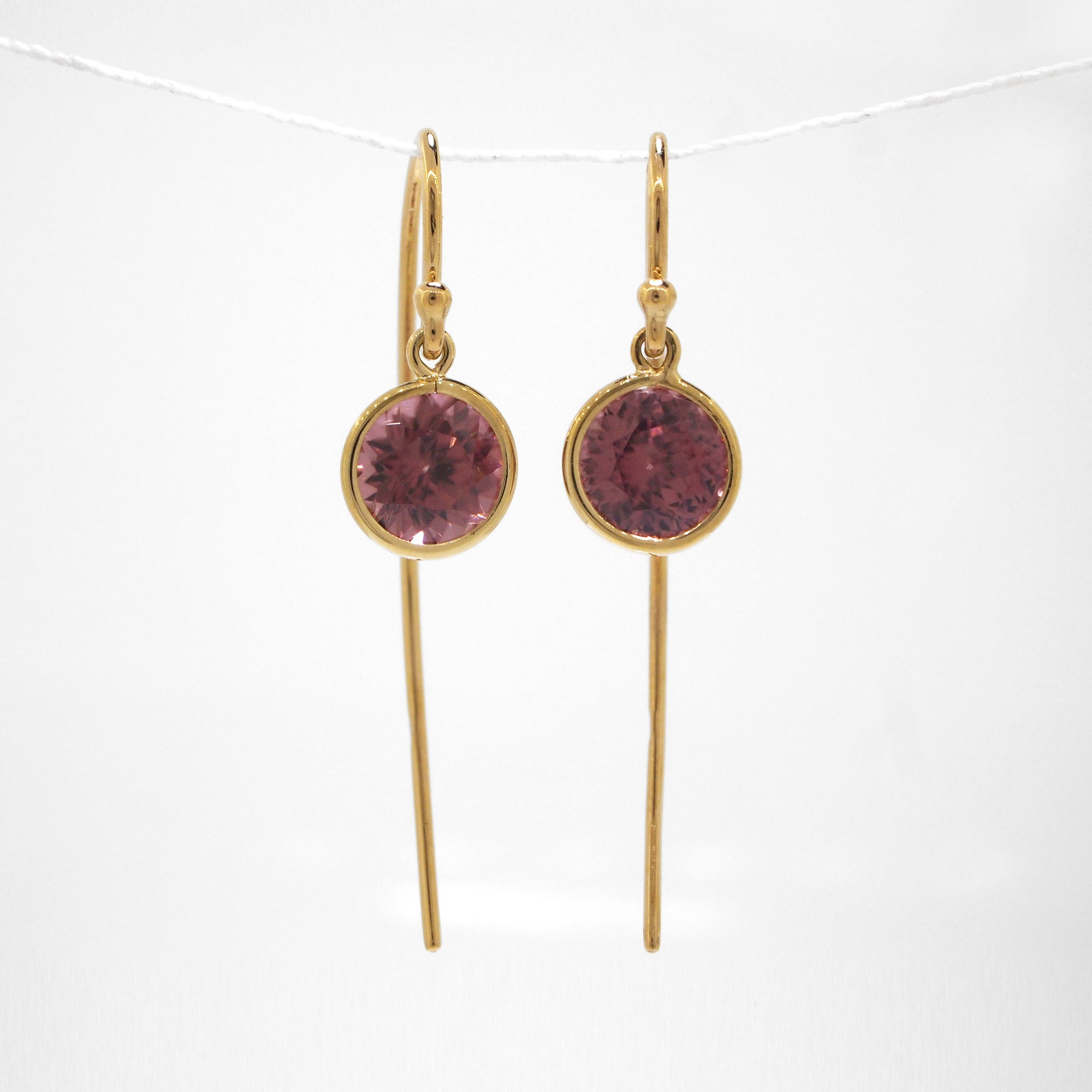 18K Yellow Gold Pink Zircon Earrings