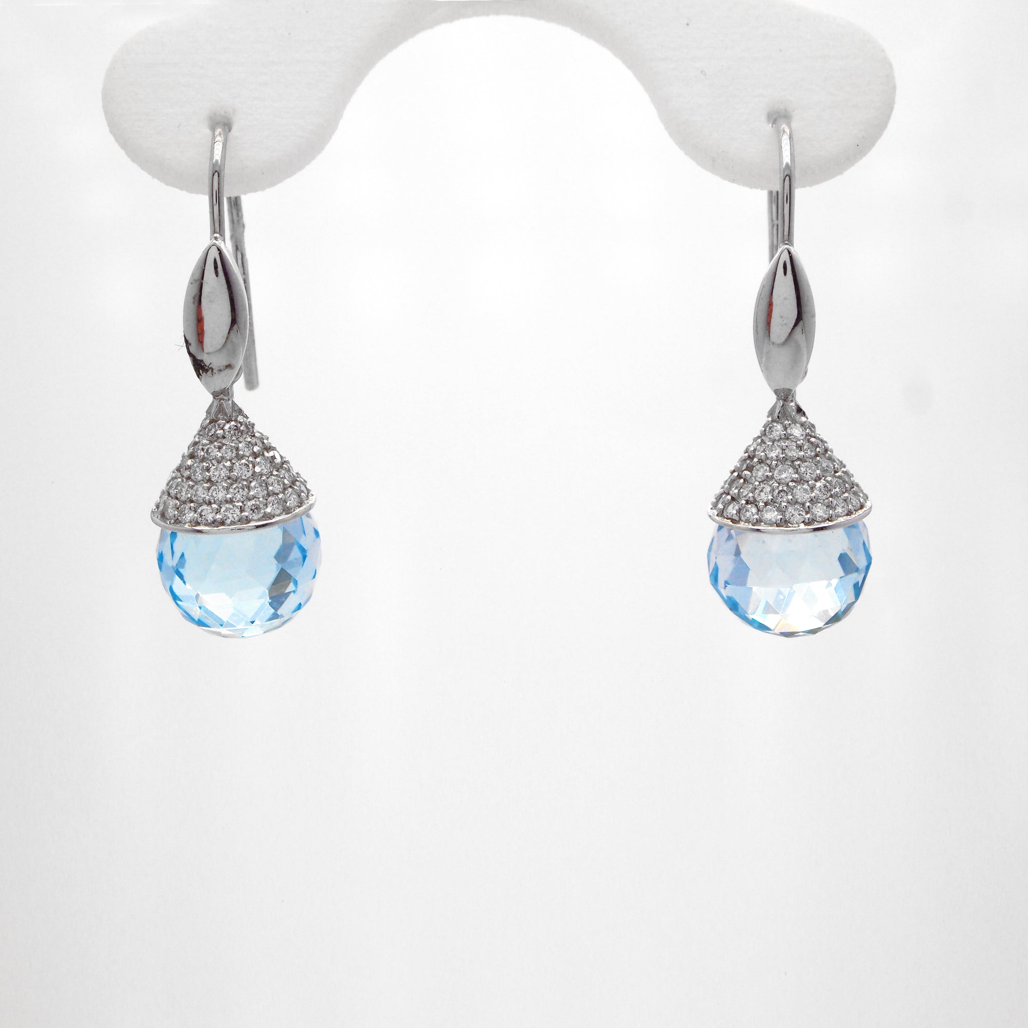 14K White Gold Topaz And Diamond Earrings