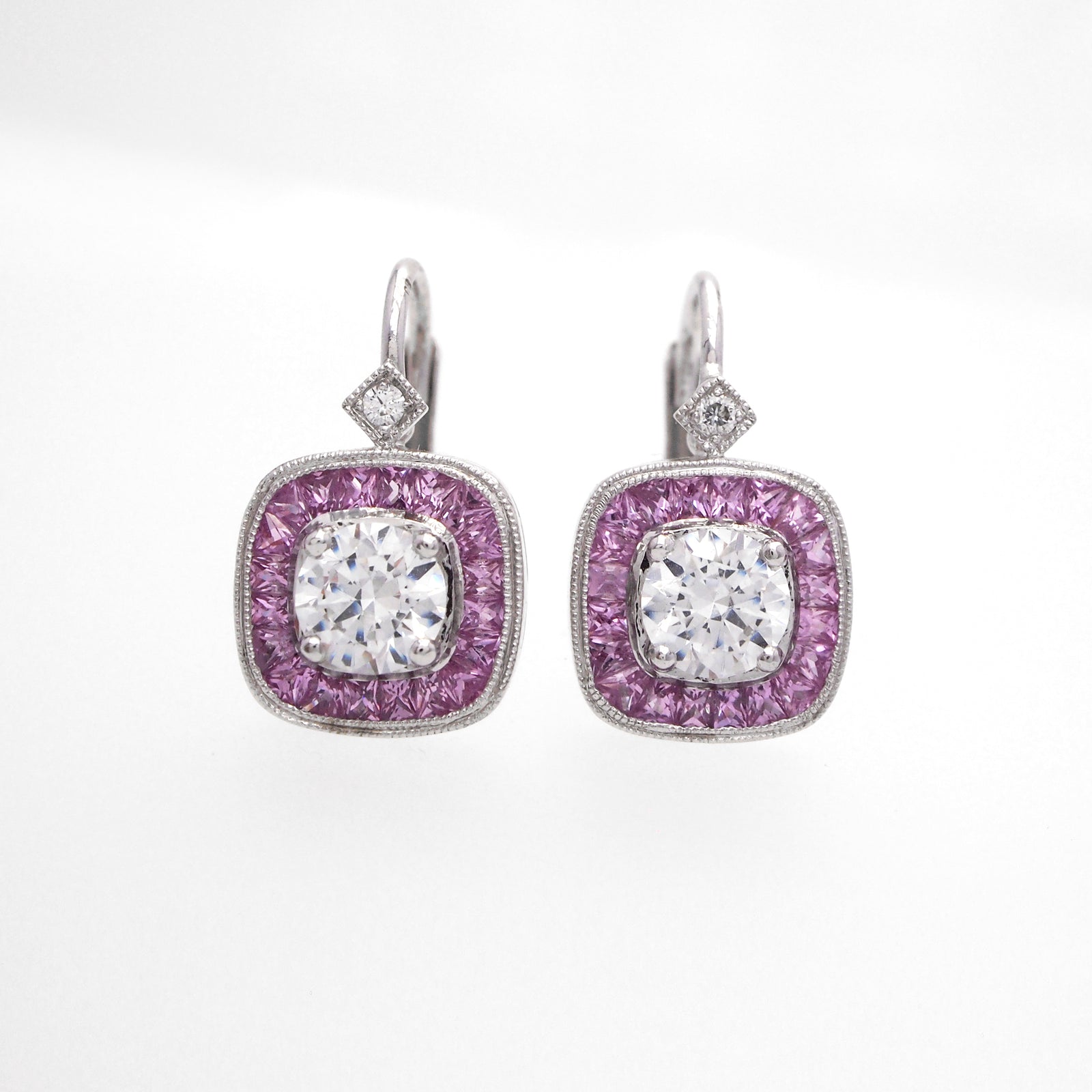 18K White Gold Pink Sapphire And Diamond Earrings