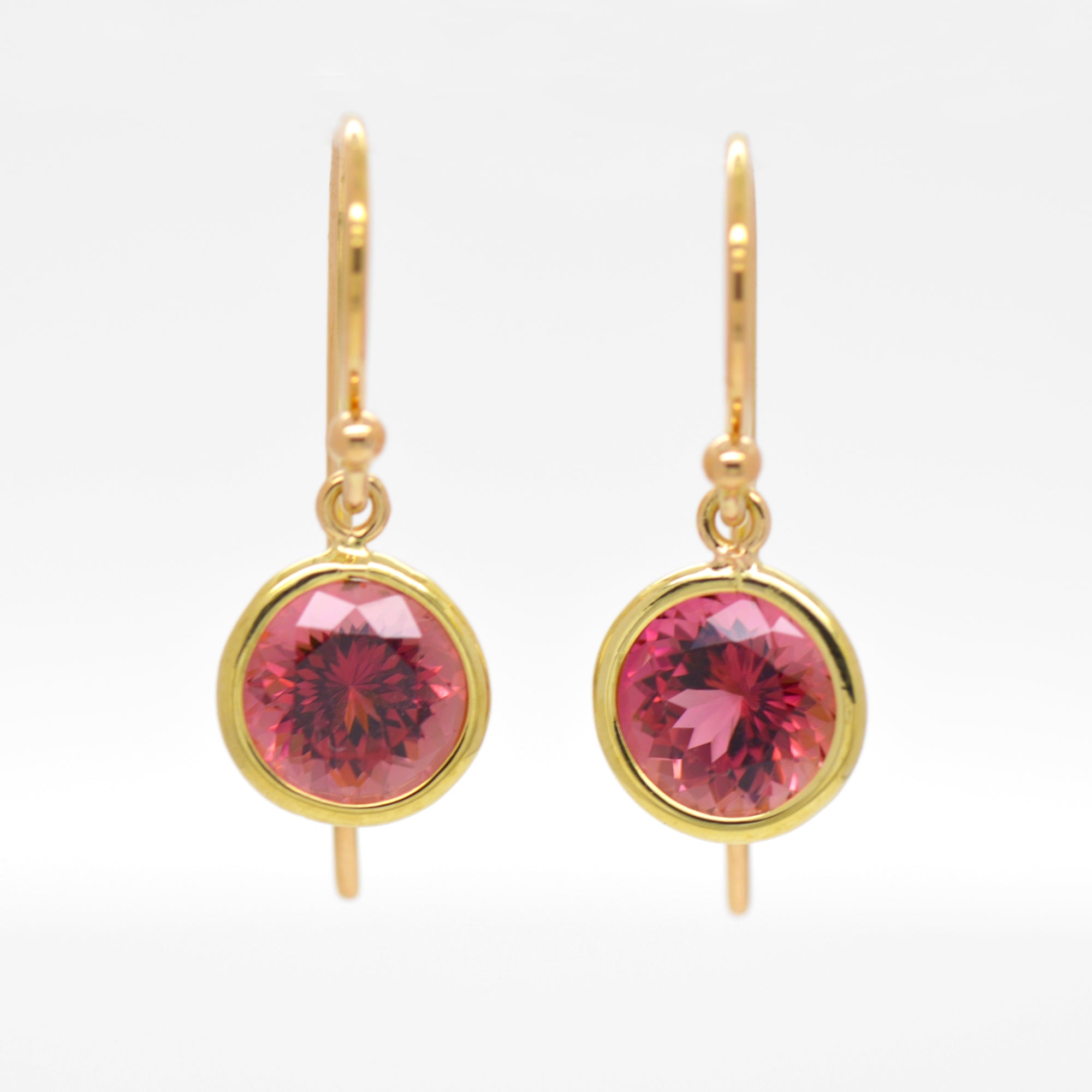 18K Yellow Gold Pink Tourmaline Earrings