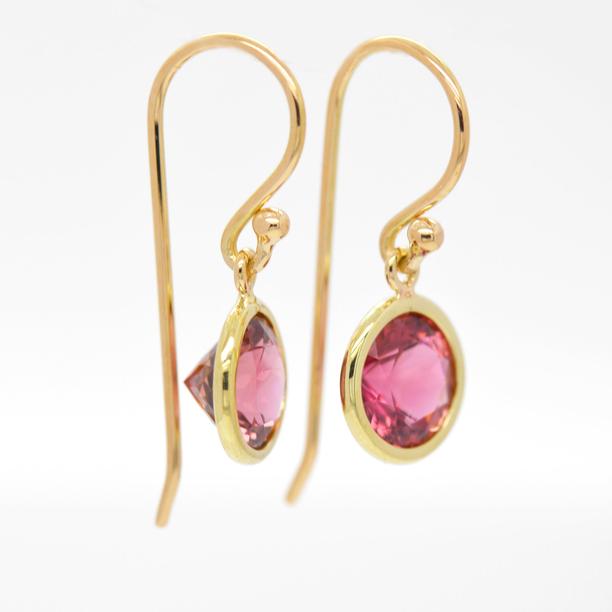 18K Yellow Gold Pink Tourmaline Earrings