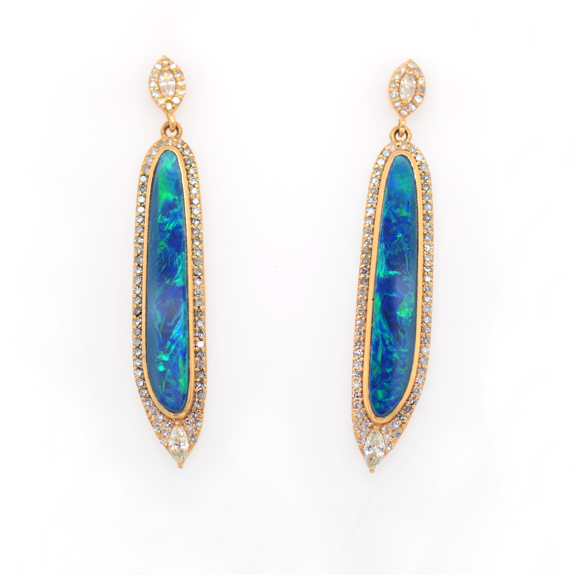 boulder opal and diamond earrings