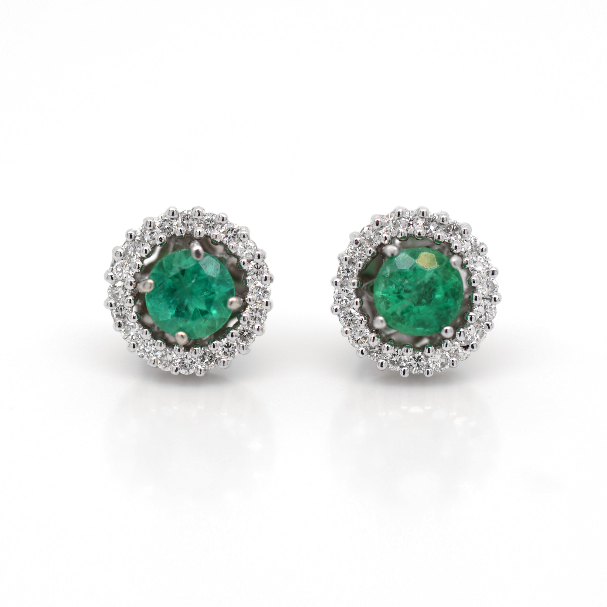 14K White Gold Emerald Studs with Diamond Earring Jackets