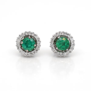 14K White Gold Emerald Studs with Diamond Earring Jackets