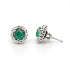 14K White Gold Emerald Studs with Diamond Earring Jackets