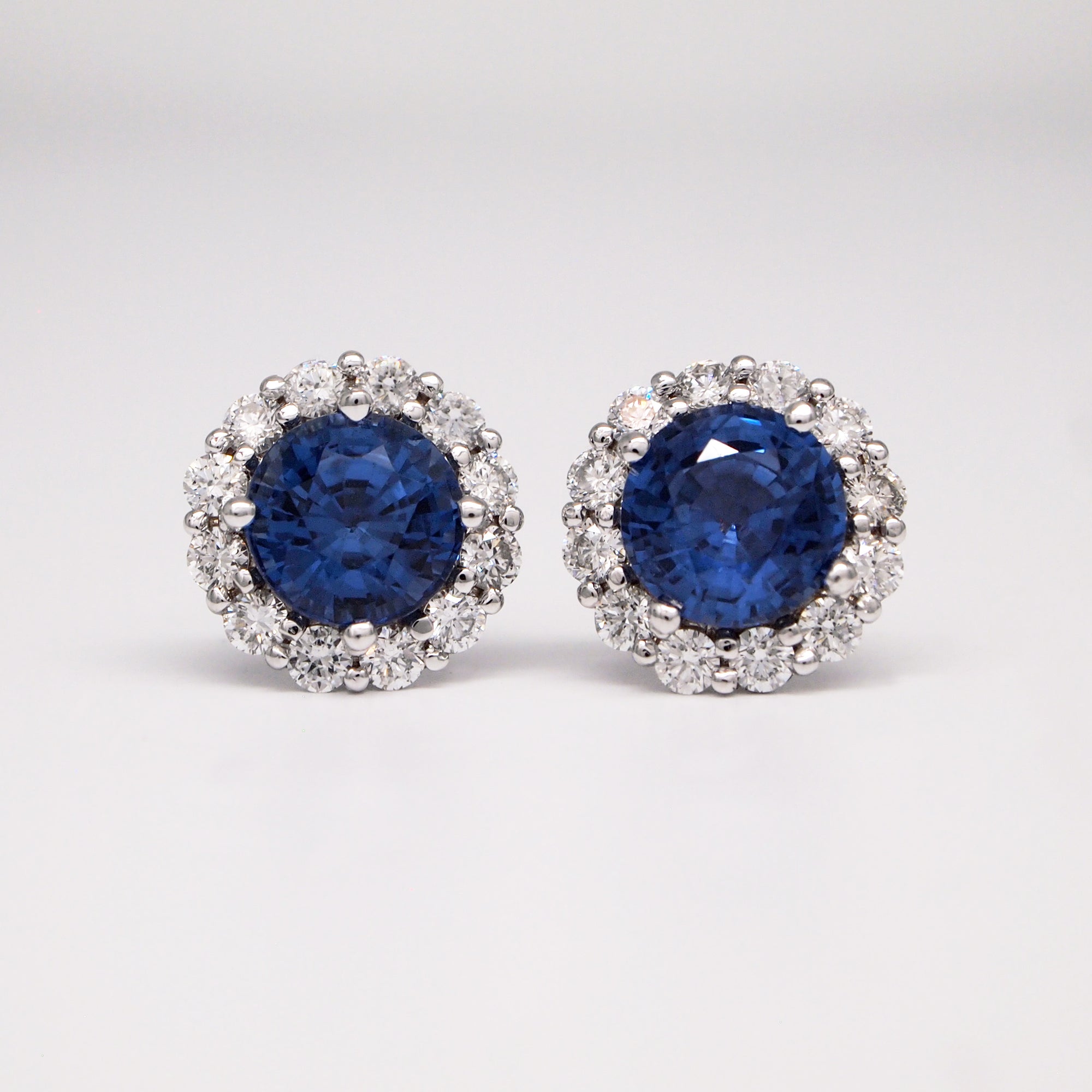 18K White Gold Sapphire Earrings With Diamond Halo
