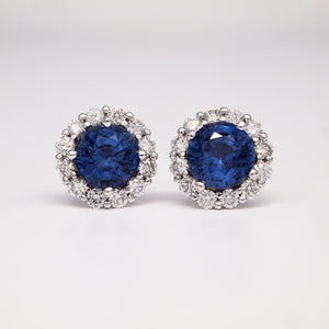 18K White Gold Sapphire Earrings With Diamond Halo
