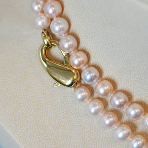 Pink Akoya Pearl Strand Necklace With 18K Yellow Gold Clasp