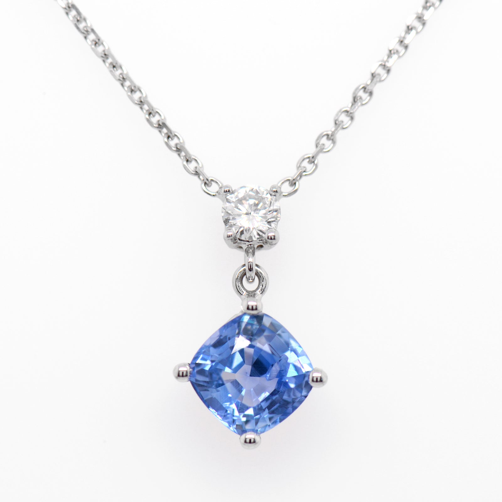 14K White Gold Unheated Burmese Pastel Blue Sapphire And Diamond Necklace