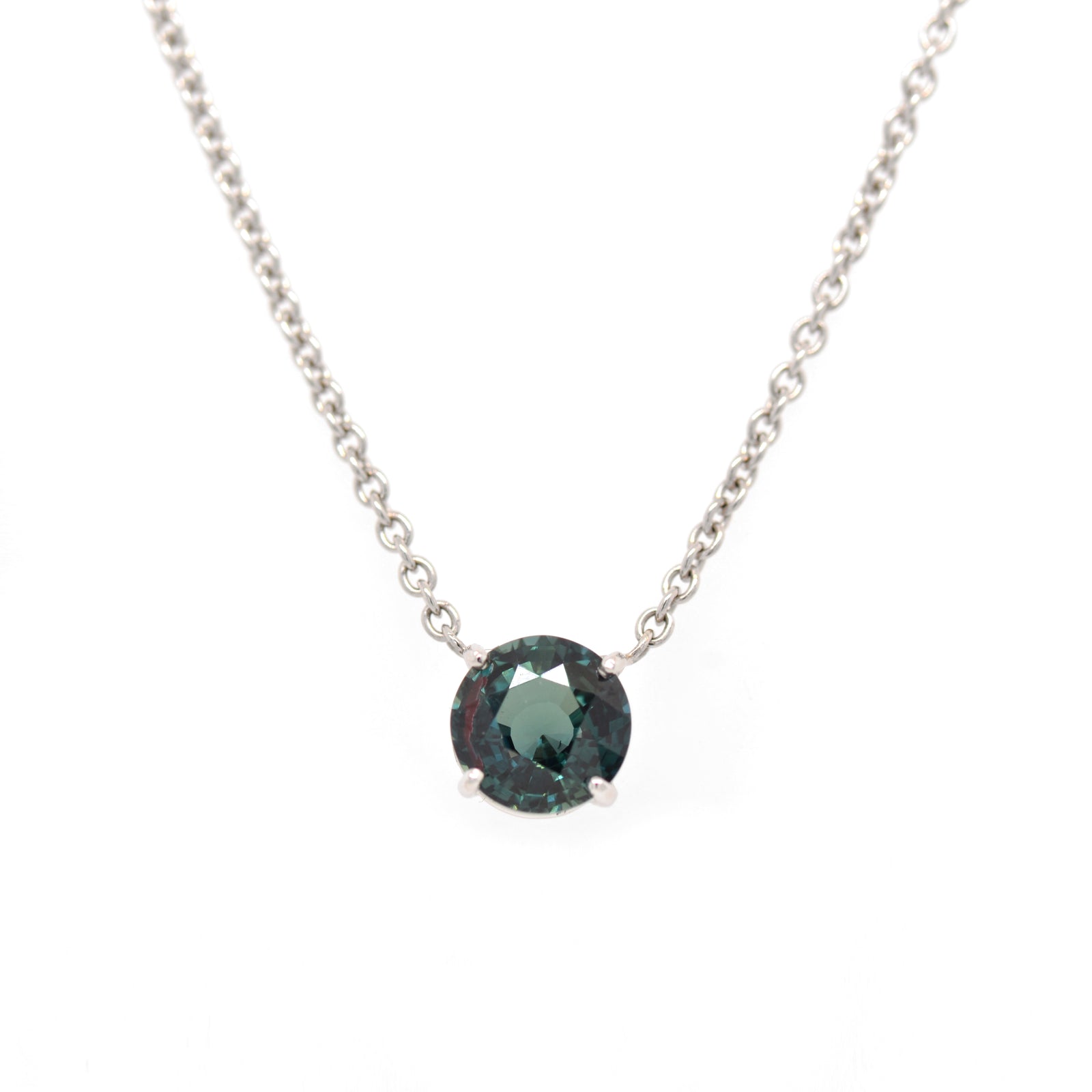 14K White Gold Blue-Green Sapphire Pendant