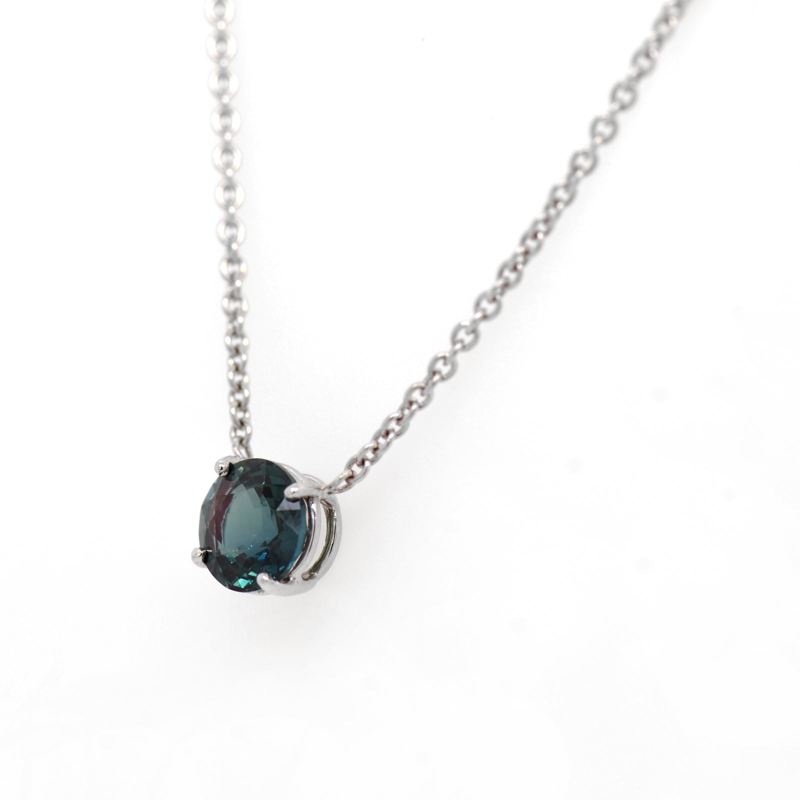 14K White Gold Blue-Green Sapphire Pendant