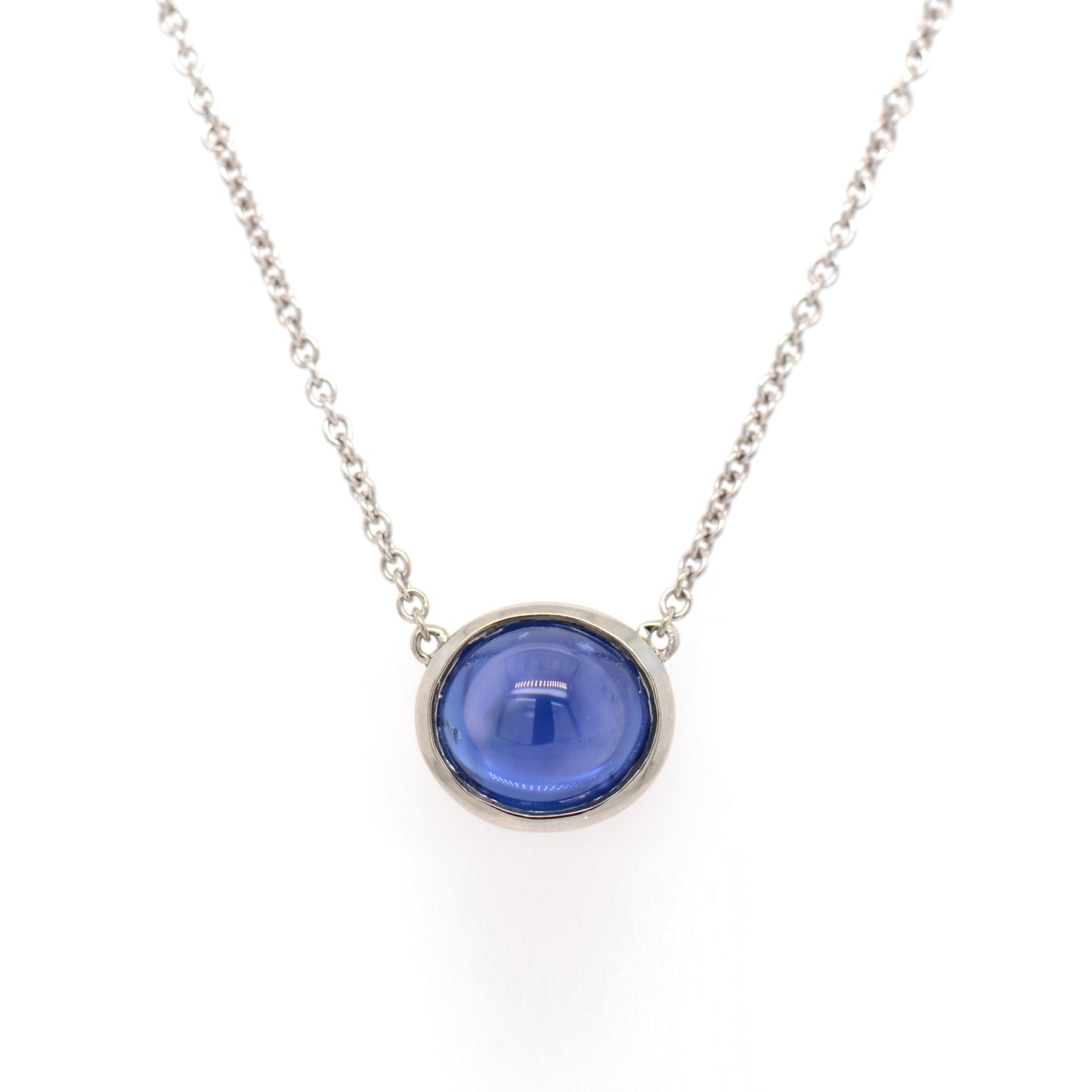 14K White Gold Cabochon Sapphire Necklace
