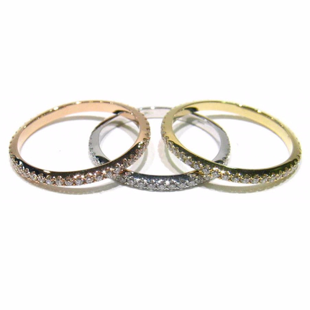 White, Yellow, & Rose Gold Micro Pave Set Diamond Eternity Band Set