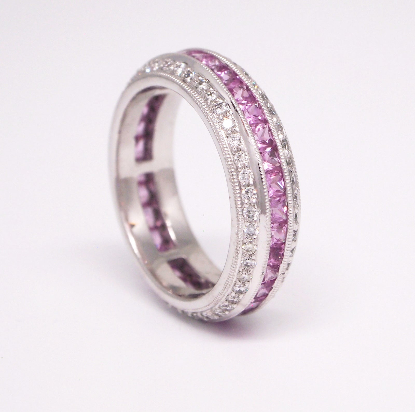 Platinum Pink Sapphire And Diamond Eternity Band