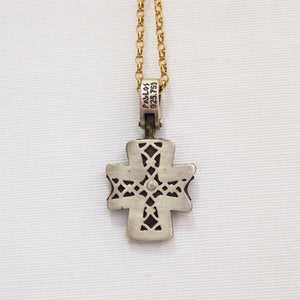 Original Byzantine period bronze cross pendant encrusted in sterling silver and yellow gold