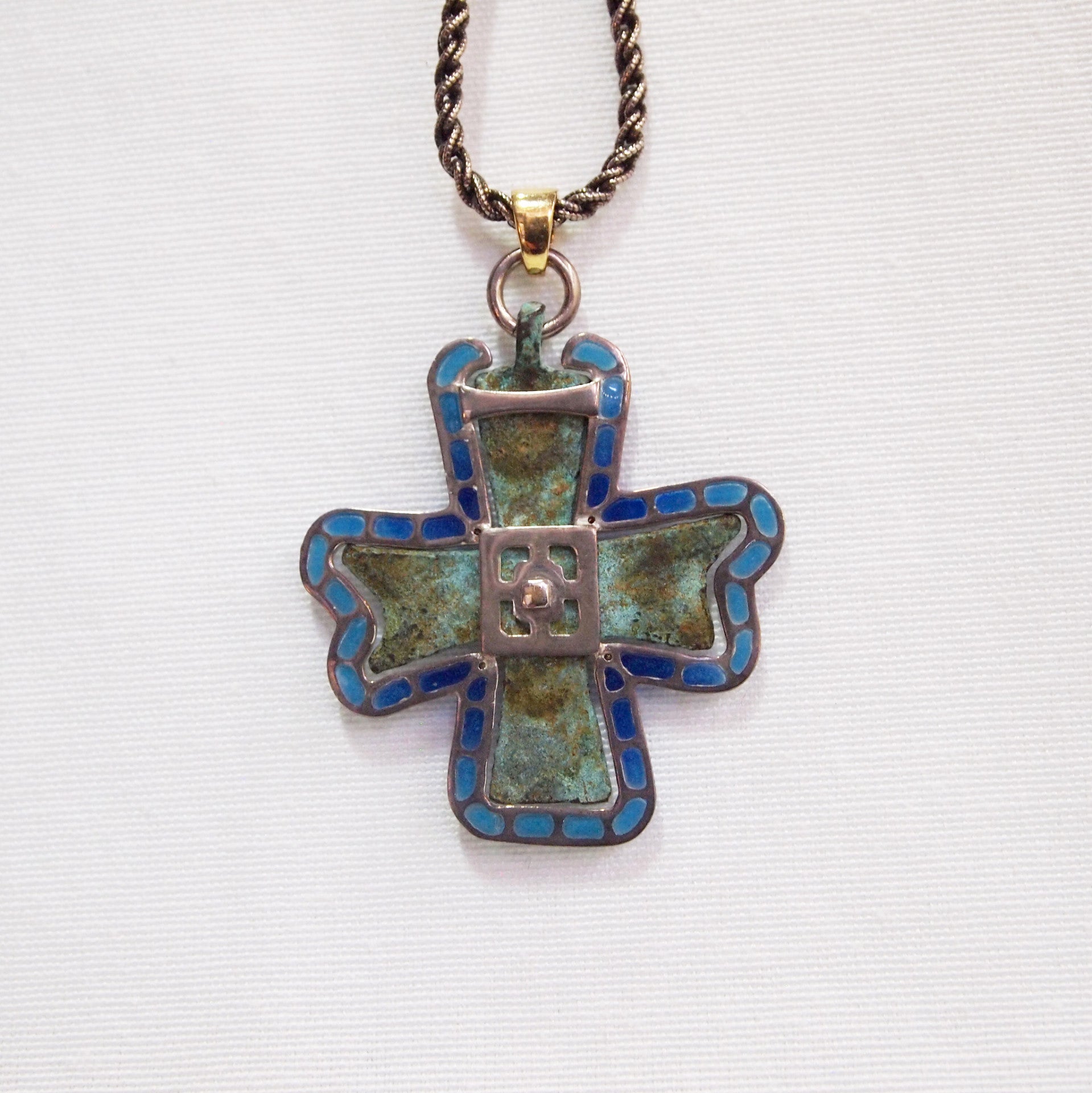 Byzantine Period Bronze Cross Pendant In An Enamel Frame