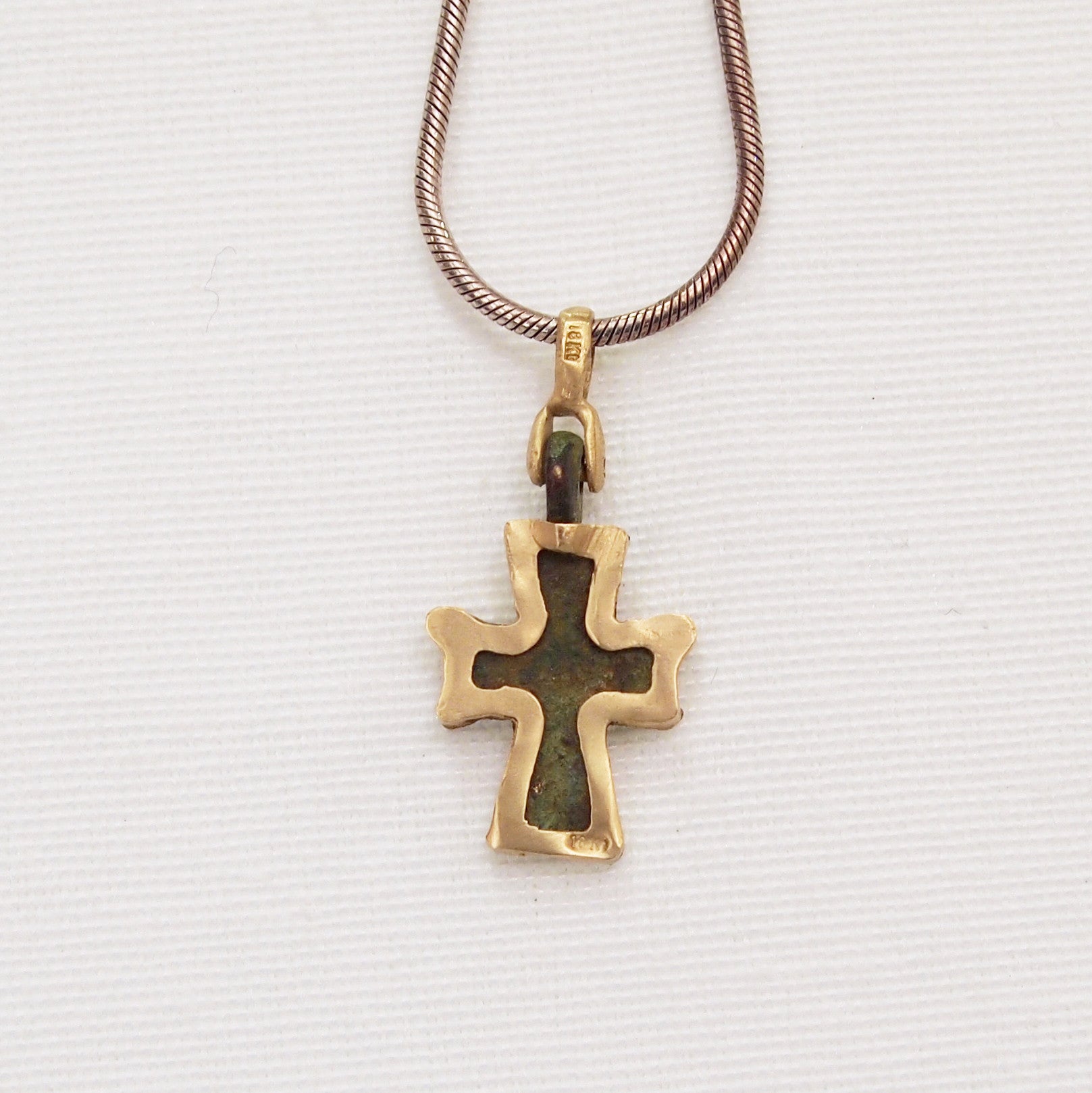 Byzantine Period Bronze Cross Pendant Encrusted In Yellow Gold