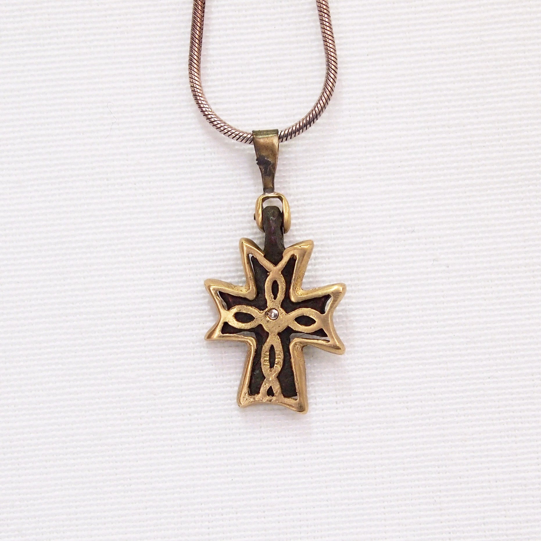 Byzantine Period Bronze Cross Pendant Encrusted In Yellow Gold