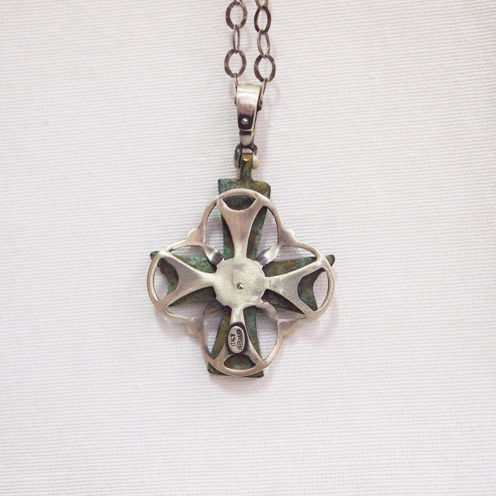 Byzantine Period Bronze Cross Pendant Encrusted In Yellow Gold And Sterling Silver