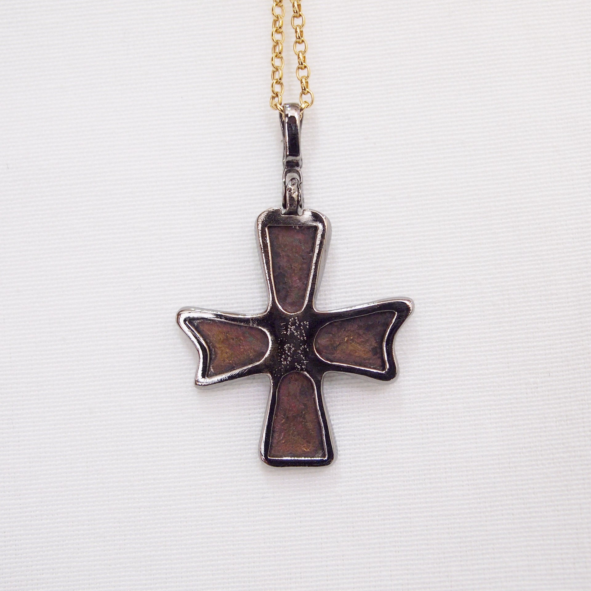 Byzantine Period Bronze Cross Pendant Encrusted In Yellow Gold And Sterling Silver