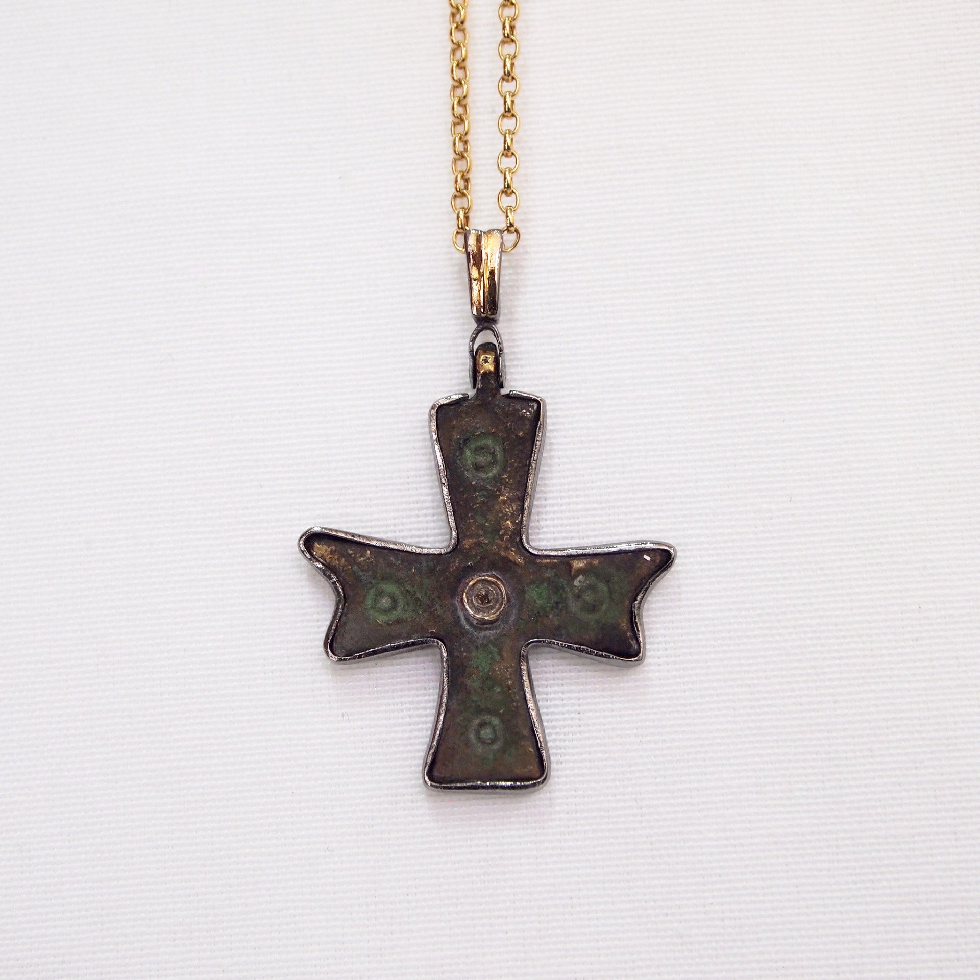 Byzantine Period Bronze Cross Pendant Encrusted In Yellow Gold And Sterling Silver